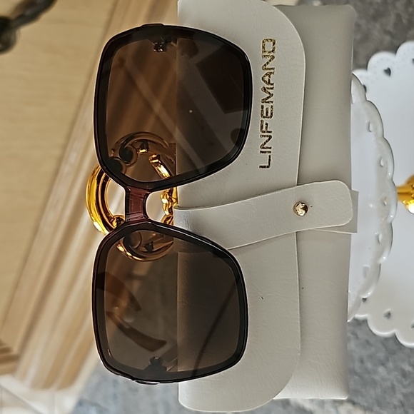 Linfemano Oversized Polygonal Eye Sun Glasses Brown - Picture 6 of 7